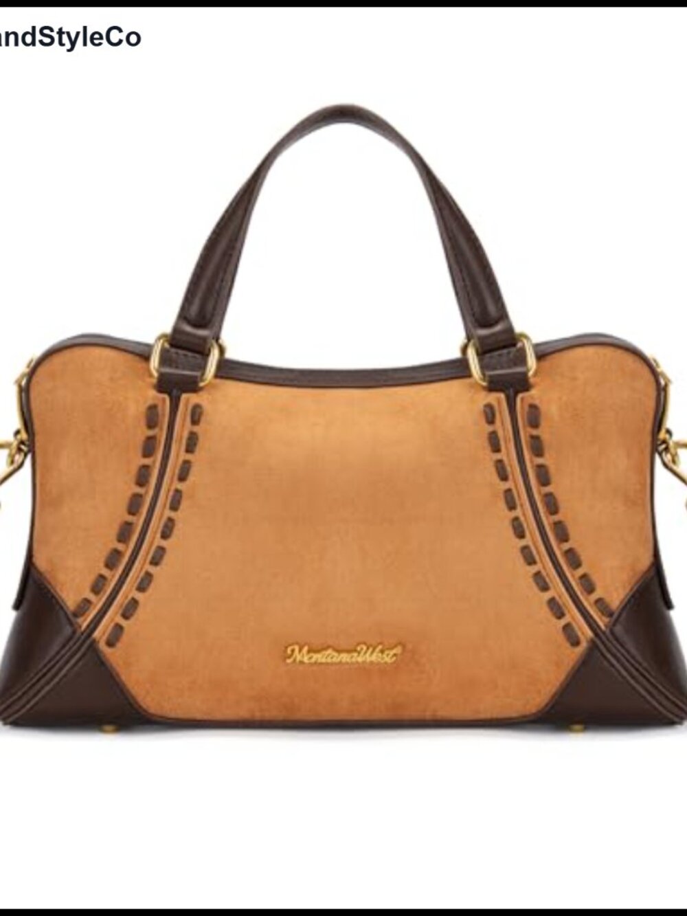 Faux Suede Satchel Crossbody Bag Whipstitch Top Handle Handbag